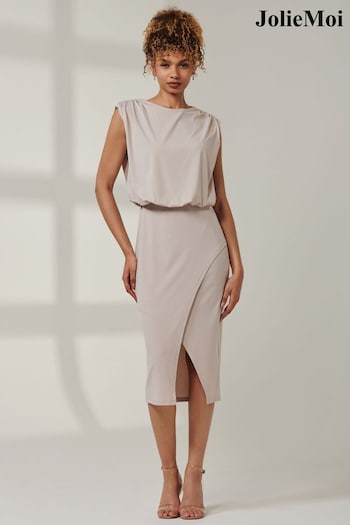 Jolie Moi Grey Kira Tiered Draped Bodycon Dress (AL2813) | £68