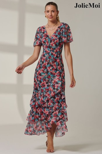 Jolie Moi Blue Angel Sleeve Tiered Hem Maxi Dress (AL2818) | £85