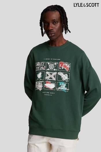 Lyle & Scott Green A Guide To Scotland Graphic 100% Cotton Sweatshirt (AL2972) | £75