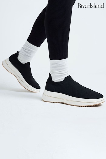 River Island Black Knitted Slip On Trainers (AL3100) | £40