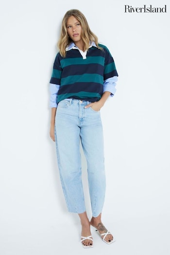 River Island Blue 100% Cotton Oversized High Rise Barrel Jeans (AL3135) | £45