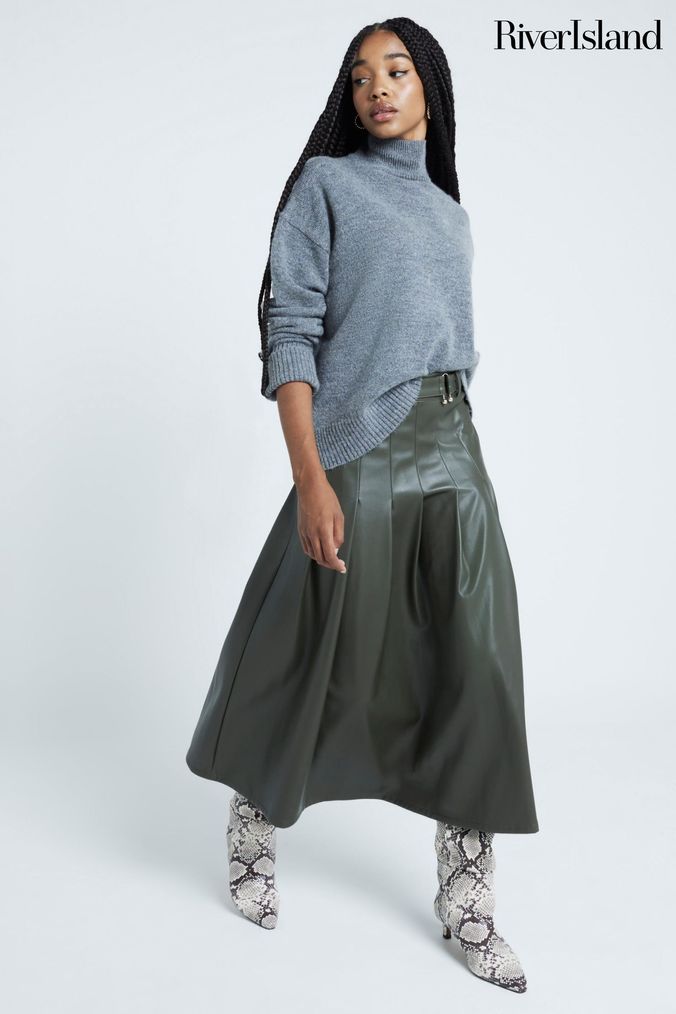 Buy Women s Green Midi Leather Skirts Online Next UK