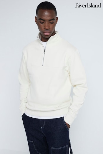 River Island Cream Long Sleeve Essential Funnel 100% Cotton Sweatshirt (AL3367) | £32