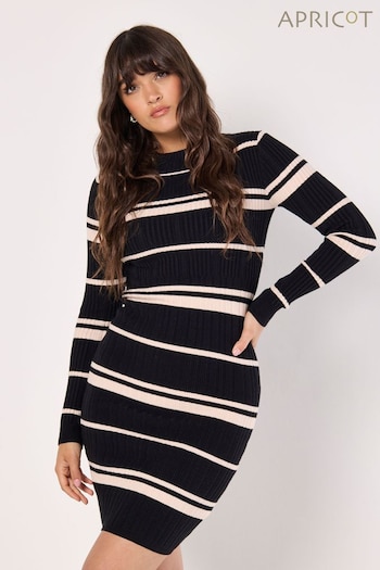 Apricot Black Stripe Ribbed Mock Neck Dress (AL3375) | £39