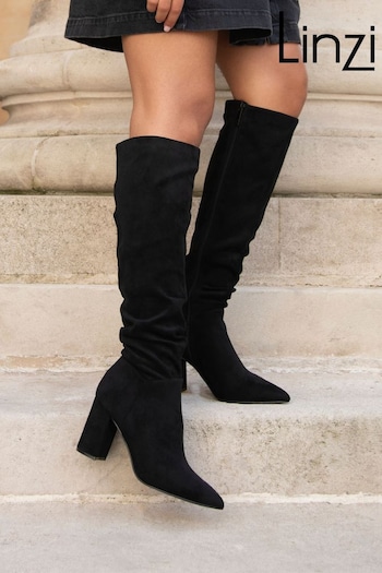 Linzi Black Alabama Suede Heel Knee High Boots With Pointed Toe (AL3410) | £55