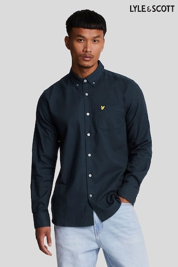 Lyle & Scott Blue 100% Cotton Plain Flannel Shirt (AL3435) | £65