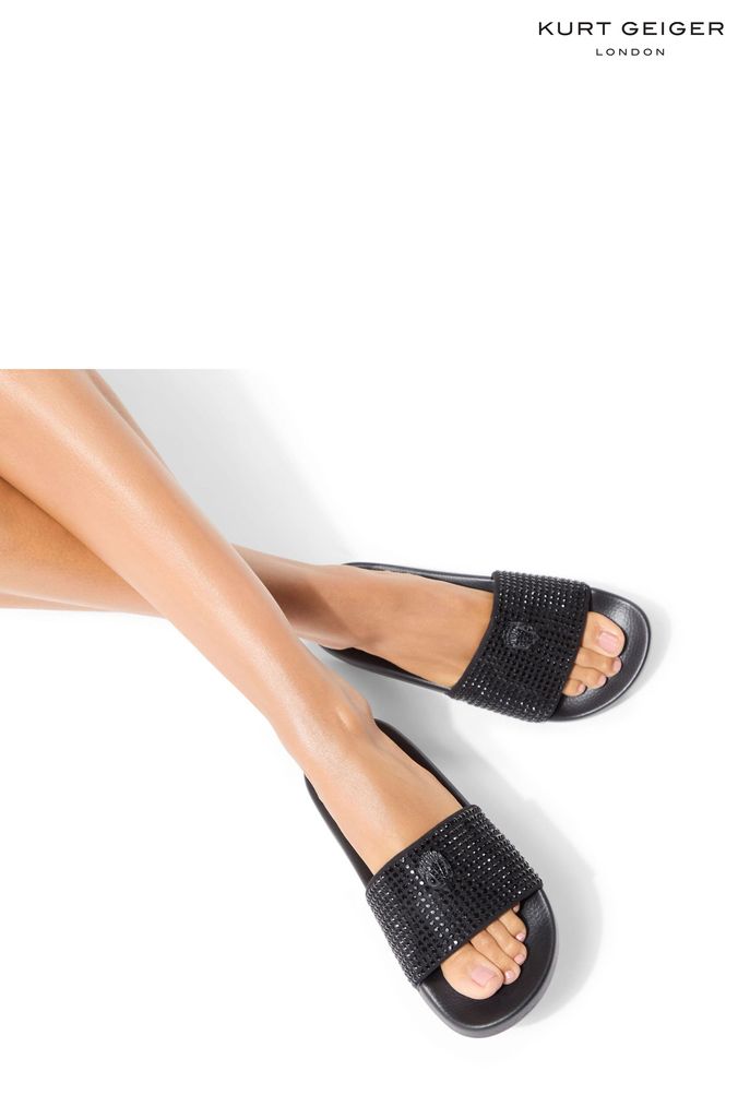 Buy Women s New In Sandals UK 6 EU 39 Black Kurt Geiger London Sliders Footwear Online ParallaxShops Rubber Boots Lettering