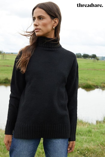 Threadbare Black Oversized Roll Neck Knitted Jumper (AL3794) | £25