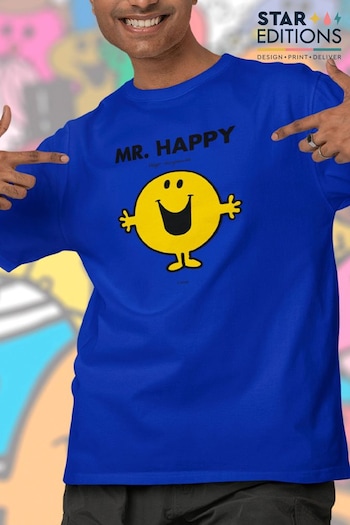 Star Editions Mr. Men Little Miss Mr. Happy Blue 100% Cotton T-Shirt (AL3935) | £20