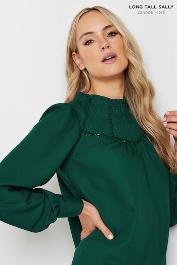 Long Tall Sally Dark Green Woven Pleated Blouse (AL4026) | £33