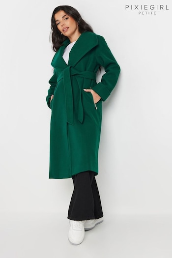 PixieGirl Petite Green Wrap Belted Coat (AL4032) | £75