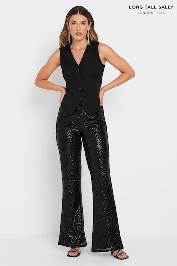 Long Tall Sally Black Sequin Kickflare Trousers (AL4070) | £0