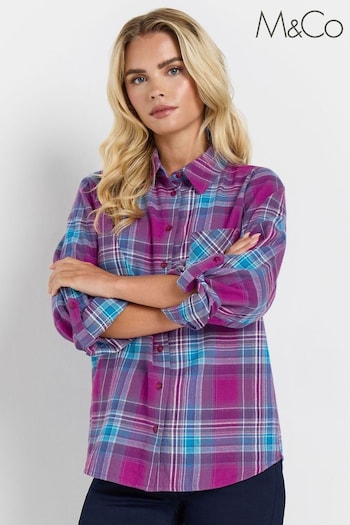 M&Co Purple Petite Check 100% Cotton Shirt (AL4091) | £30