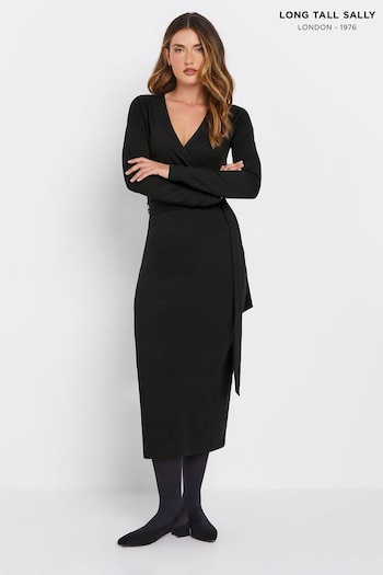 Long Tall Sally Black Wrap Midi Dress (AL4108) | £35