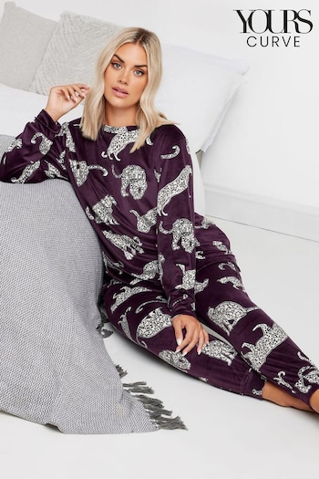 Yours Curve Purple Leopard Lounge Pyjamas Set (AL4498) | £30