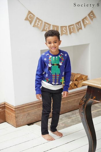 Society 8 Blue Boys Elfster Christmas Jumper (AL4559) | £22