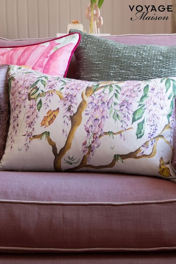 Voyage Maison Cream Mariposa Printed Ruched Cushion (AL4810) | £0