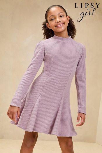 Lipsy Mauve Purple Long Sleeve Rib Knit Dress (5-16yrs) (AL4941) | £28 - £36