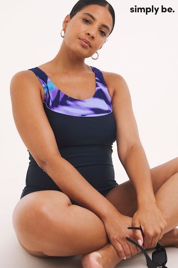 Simply Be Black Sports Scoop Neck Swimsuit (AL5003) | £29