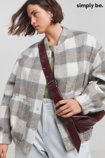 Simply Be Grey Checked Brushed Wool Bomber Jacket (AL5063) | £49