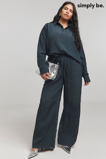 Simply Be Blue Textured Satin Wide Leg Trousers (AL5069) | £34