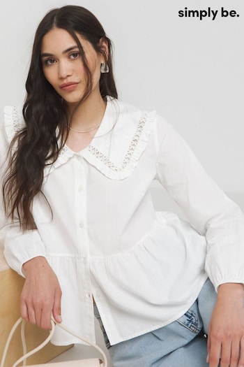 Simply Be White Poplin Collared 100% Cotton Blouse (AL5114) | £34