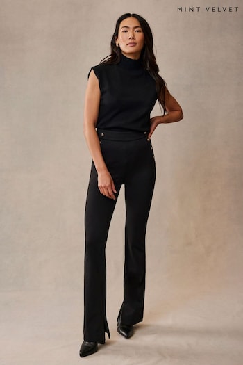 Mint Velvet Black Button Detail Flared Trousers (AL5171) | £99