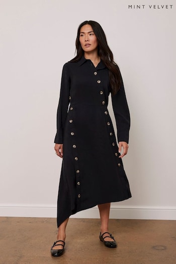 Mint Velvet Black Button Midi Shirt Dress (AL5185) | £139