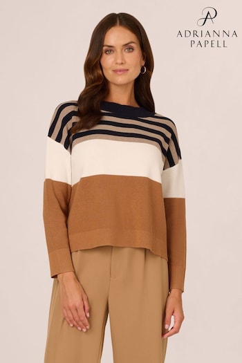 Adrianna Papell Dropped Shoulder Boat Neck Colour Blocked Long Sleeve Sweater (AL5197) | £49