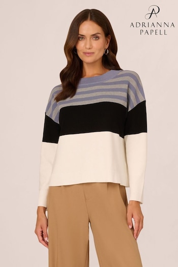 Adrianna Papell Dropped Shoulder Boat Neck Colour Blocked Long Sleeve Sweater (AL5203) | £49