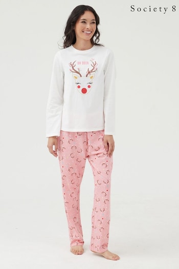 Society 8 White & Pink Womens Deer Family Pyjamas (AL5488) | £28