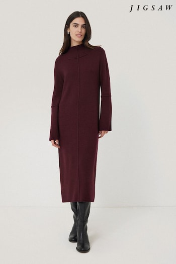 Jigsaw Red Compact Wool Line Burgundy Dress (AL5910) | £175