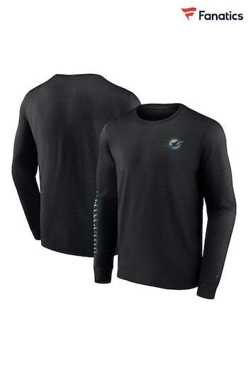 Fanatics 100% Cotton NFL Miami Dolphins Gradient Long Sleeve Crew Black T-Shirt (AL6023) | £40