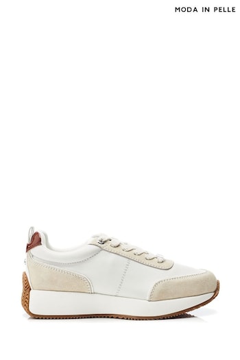 Moda in Pelle Athenea Lace up Runner Leather White Trainers (AL6150) | £99