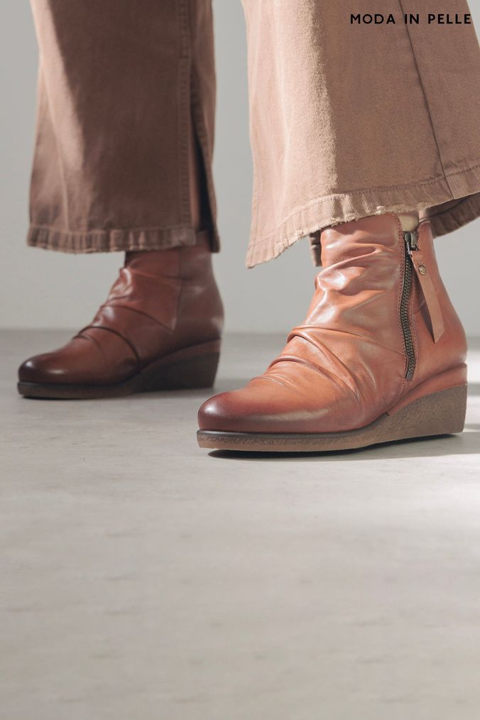 Brown leather wedge ankle boots new arrivals