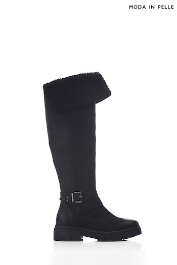 Moda in Pelle Indiie Over the Knee Chunky Sole Buckle Detail Long Black Boots (AL6194) | £219