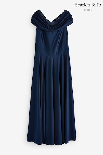 Scarlett & Jo Blue Bardot Solid Maxi Dress (AL6445) | £80