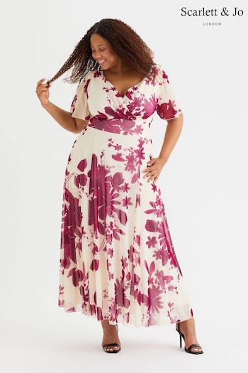 Scarlett & Jo Wine Isabelle Winter Print Float Sleeve Maxi Dress (AL6467) | £95