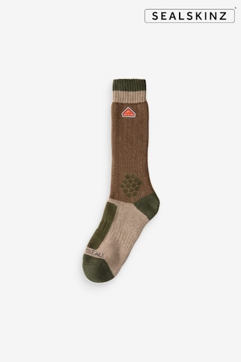 Sealskinz Brown Gresham Recycled Wool Mid Colour Block Socks (AL6568) | £20