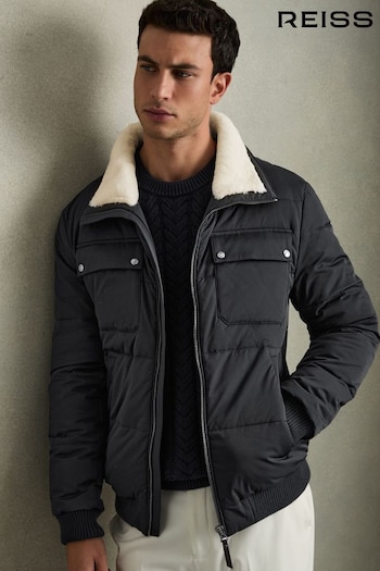 Reiss Navy/ White Borg Misty Faux-Fur Collar Puffer Jacket (AL6638) | £328