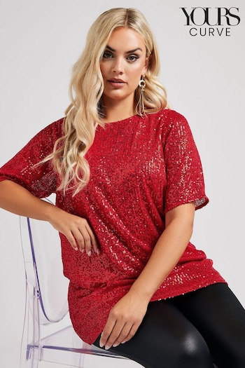 Yours Curve Red London Sequin Swing Top (AL6903) | £42