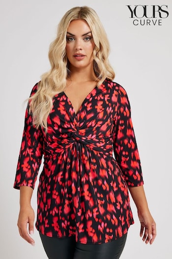 Yours Curve Red London Knot Front Top (AL6911) | £36