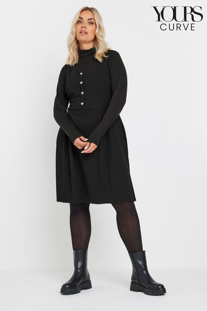 Black smart pinafore dress deals