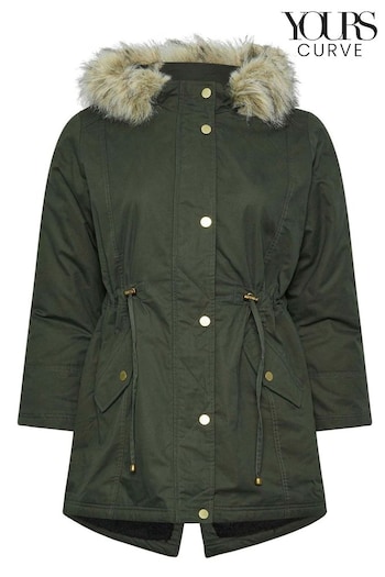 Yours Curve Green Petite Faux Fur Trim Parka (AL6926) | £70