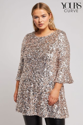 Yours Curve Gold London Sequin Flute Sleeve Top (AL6942) | £50