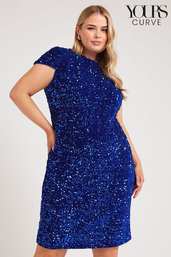 Yours Curve Blue London Sequin Velvet Shift Dress (AL6958) | £53