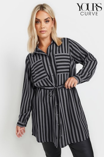 Yours Curve Grey Stripe Utility Tunic Shirt (AL6982) | £31