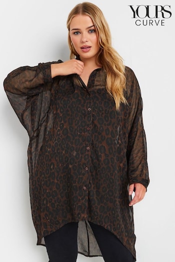 Yours Curve Brown Extreme Dip Back Chiffon Shirt (AL6999) | £31