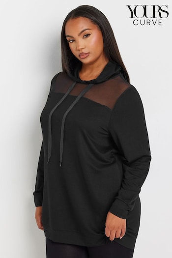 Yours Curve Black Mesh Detailed Hoodie (AL7009) | £31