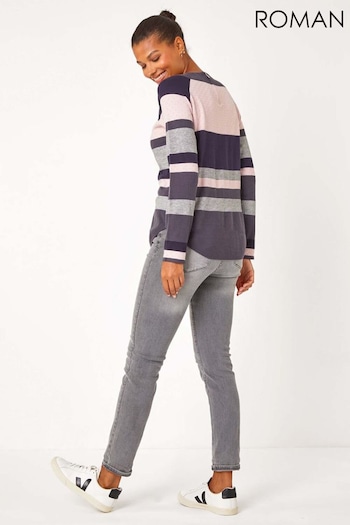 Roman Blue Colour Block Ribbed Jumper (AL7074) | £32